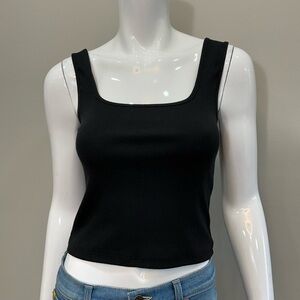 PERFECTWHITETEE Black Ribbed Square Neck Crop Tank Top S